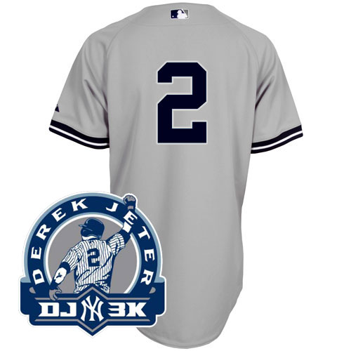 Yankees #2 Derek Jeter Grey With DJ-3K Patch Stitched MLB Jersey - Click Image to Close